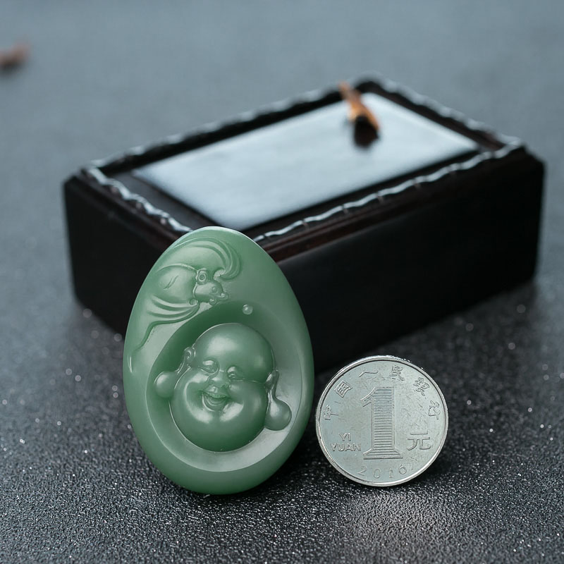 天然俄罗斯山料和田碧玉佛吊坠-红掌柜