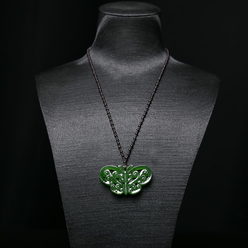 山料和田碧玉蝴蝶吊坠-红掌柜