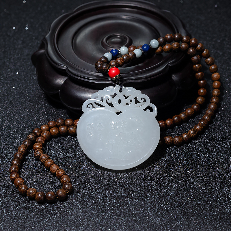 山料和田白玉连年有余吊坠-红掌柜