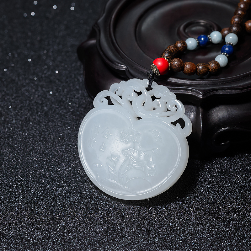 和田白玉连年有余吊坠-红掌柜