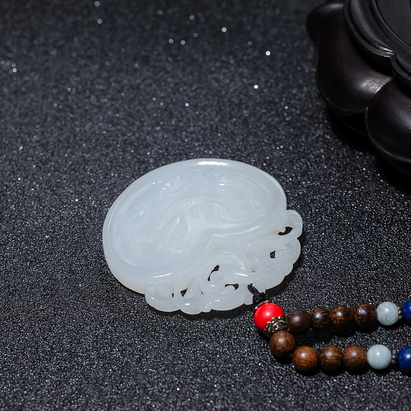 天然和田白玉连年有余吊坠-红掌柜