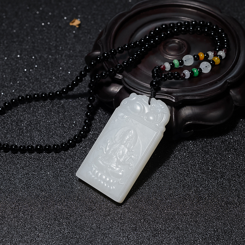 和田白玉六臂观音吊坠-红掌柜