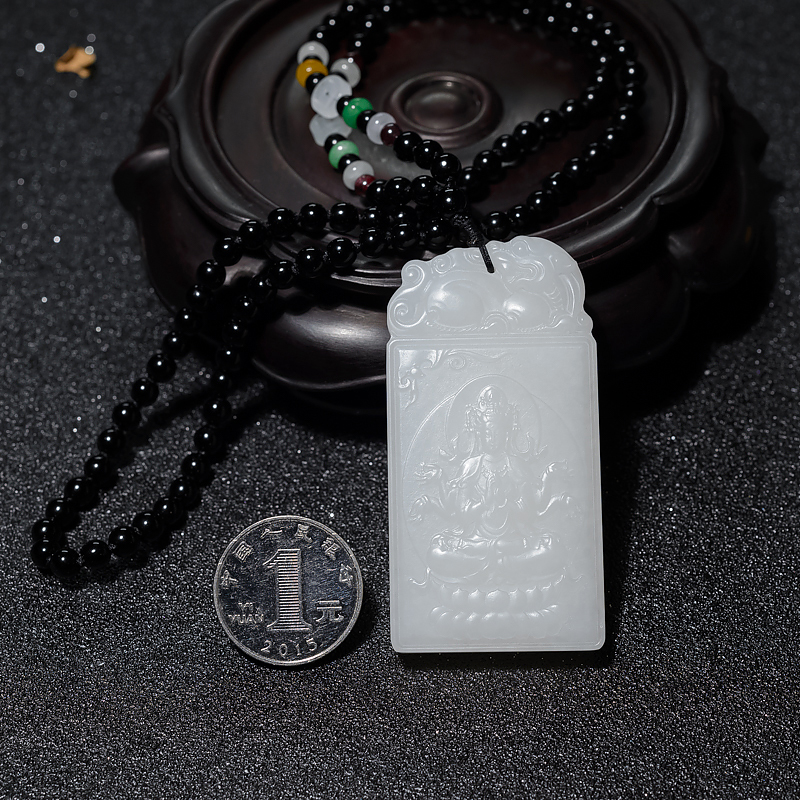 天然和田白玉六臂观音吊坠-红掌柜