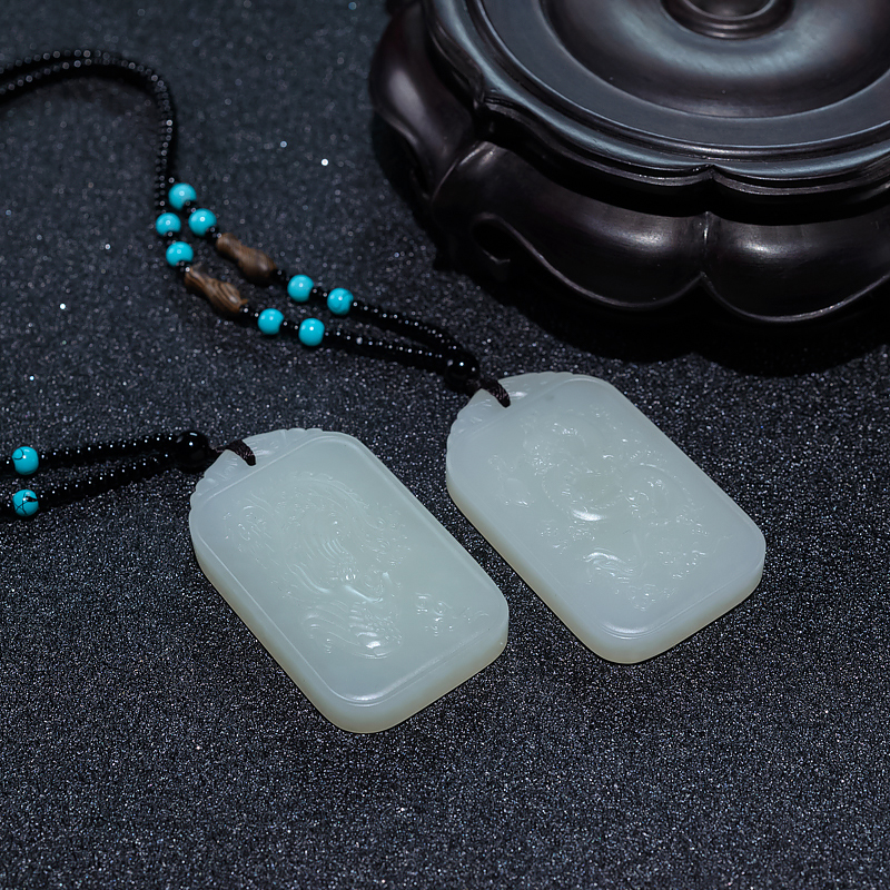 山料和田青白玉龙凤吊坠（两件）-红掌柜