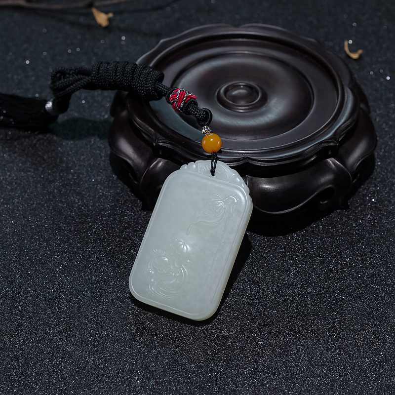 天然山料和田青白玉连年有余吊坠-红掌柜