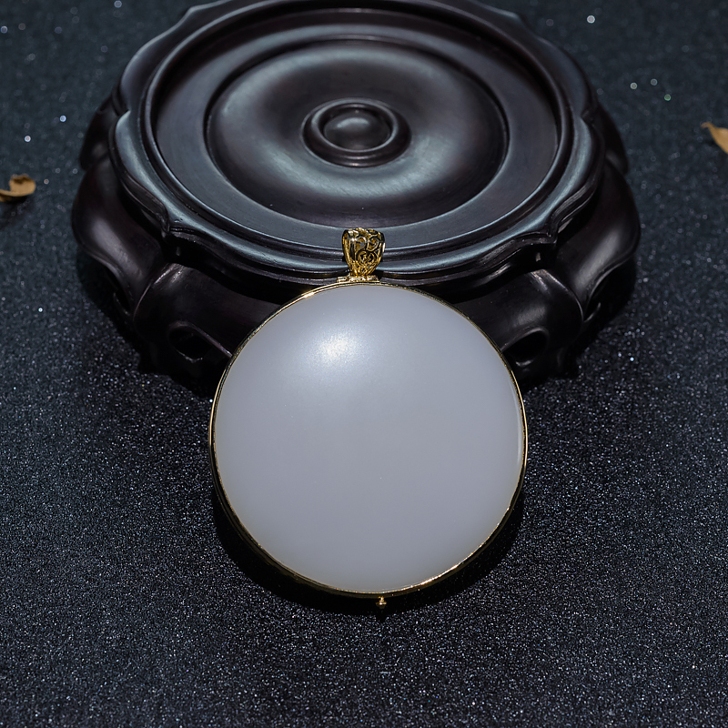 18K金镶山料和田白玉观音吊坠-红掌柜