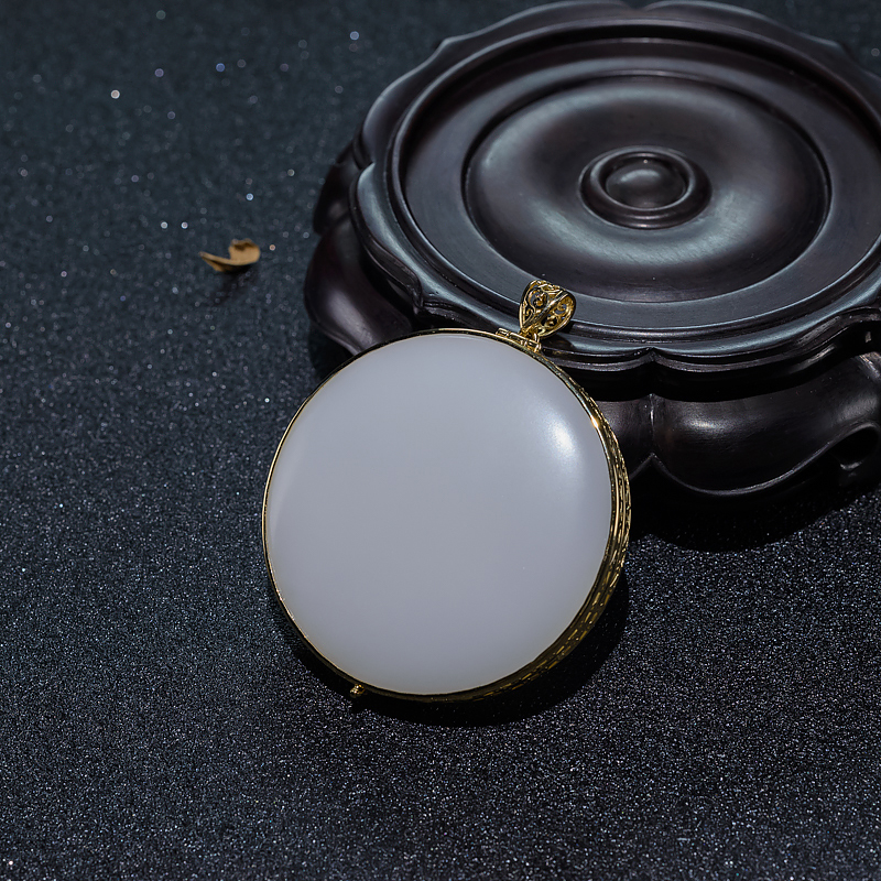 18K金镶天然山料和田白玉观音吊坠-红掌柜