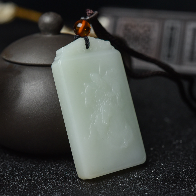 山料和田白玉关公吊坠-红掌柜