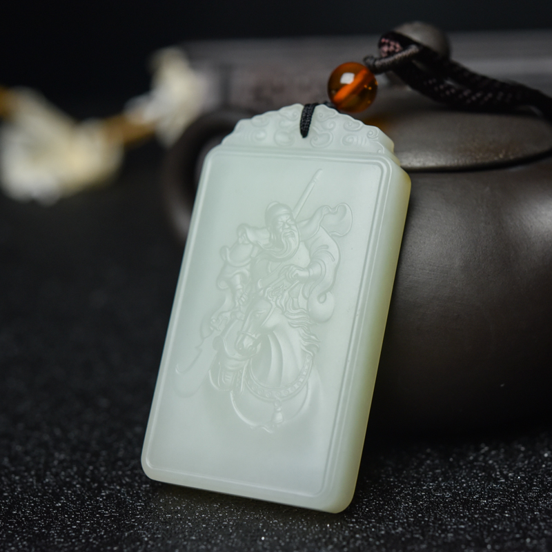 天然和田白玉关公吊坠-红掌柜