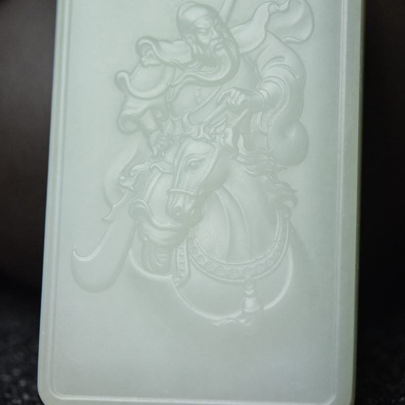 和田白玉关公吊坠-红掌柜