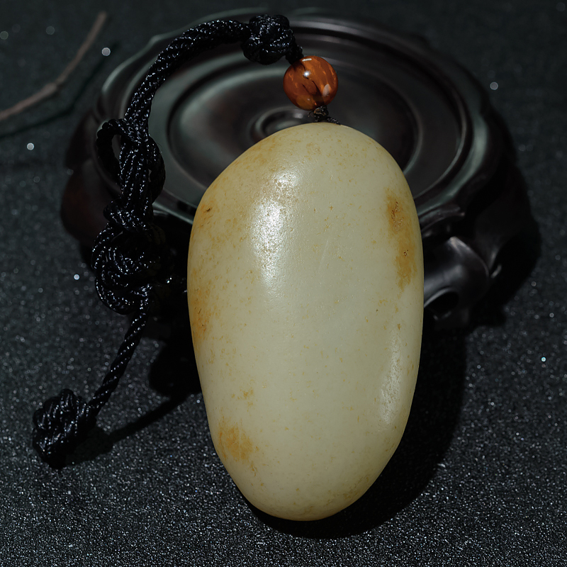 山料天然和田玉达摩手把件-红掌柜