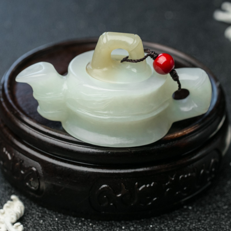 天然和田玉茶壶摆件-红掌柜