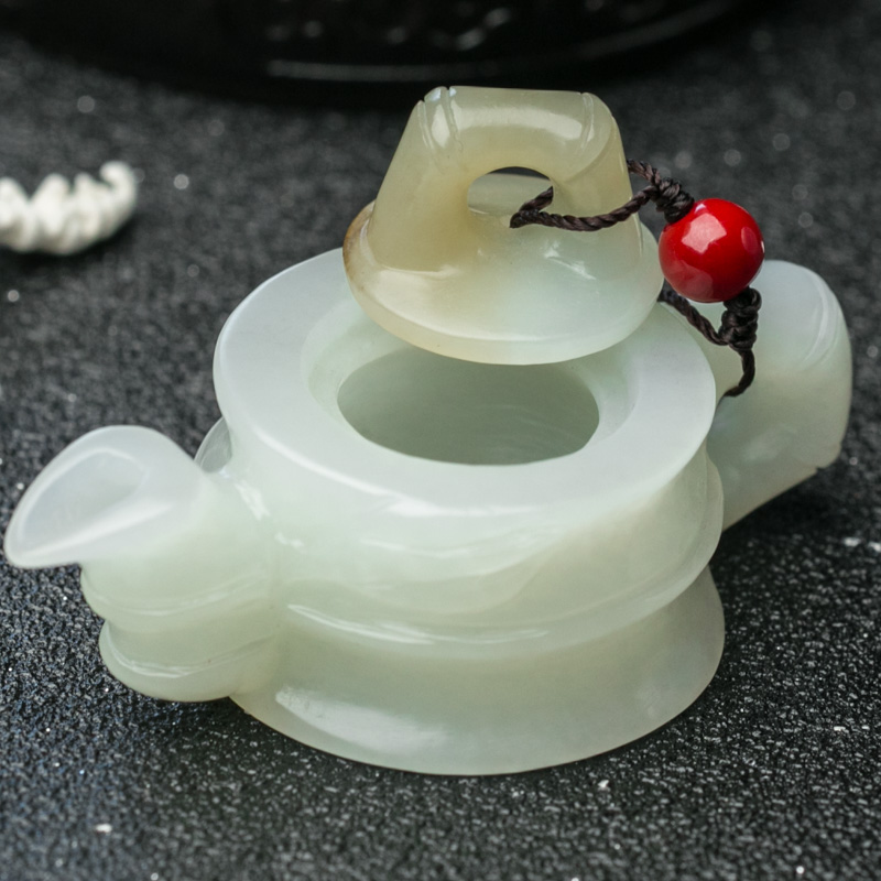 俄罗斯和田玉茶壶摆件-红掌柜
