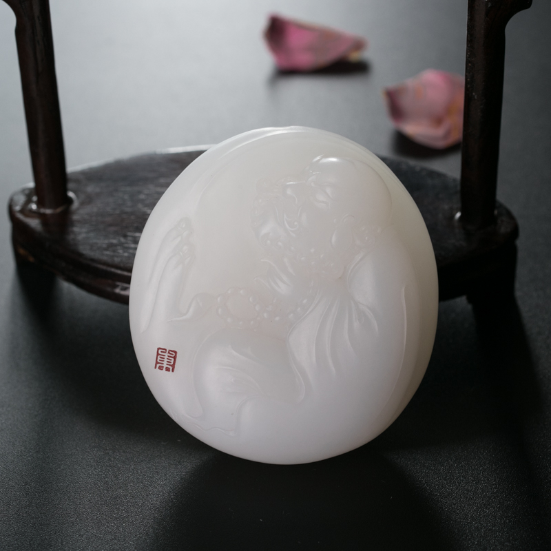 和田玉达摩手把件-红掌柜