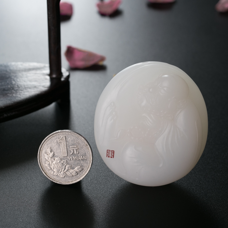 青海和田玉达摩手把件-红掌柜