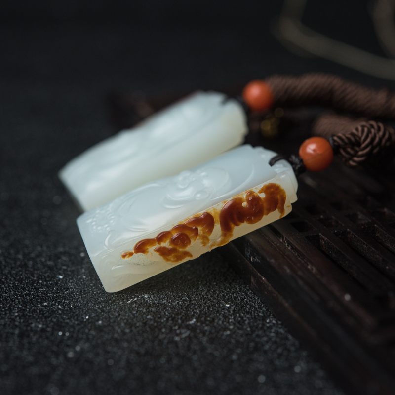 天然和田玉观音/弥勒佛吊坠-红掌柜