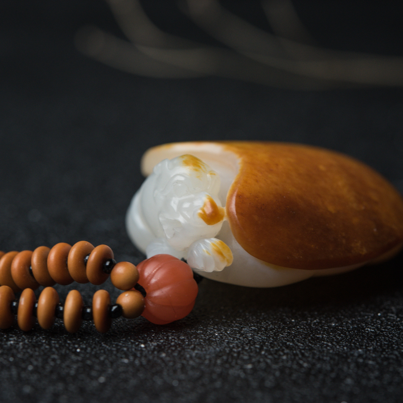 天然和田玉赑屃手把件-红掌柜