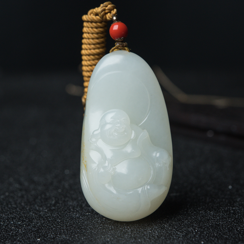 籽料和田白玉弥勒佛吊坠-红掌柜