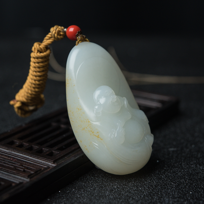和田白玉弥勒佛吊坠-红掌柜