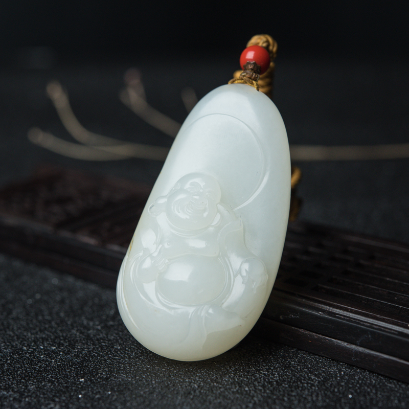 籽料和田白玉弥勒佛吊坠-红掌柜