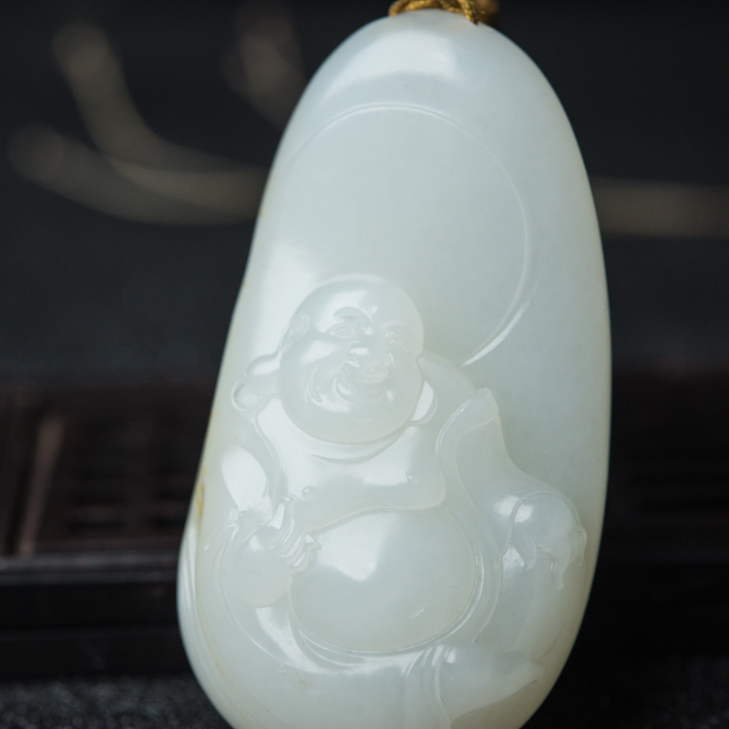 天然和田白玉弥勒佛挂坠-红掌柜