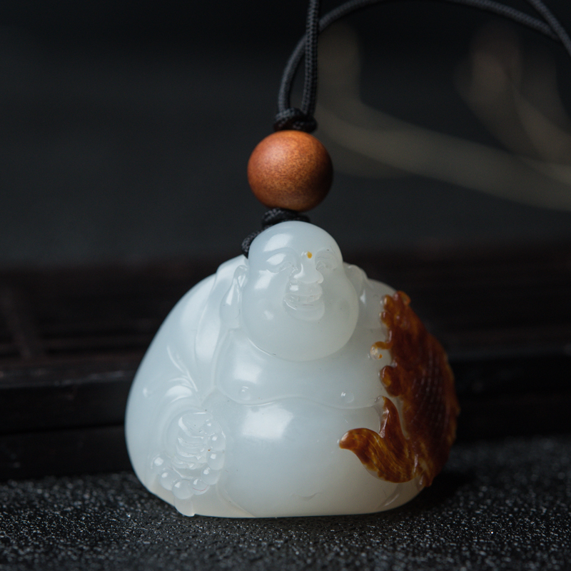天然和田玉弥勒佛吊坠-红掌柜