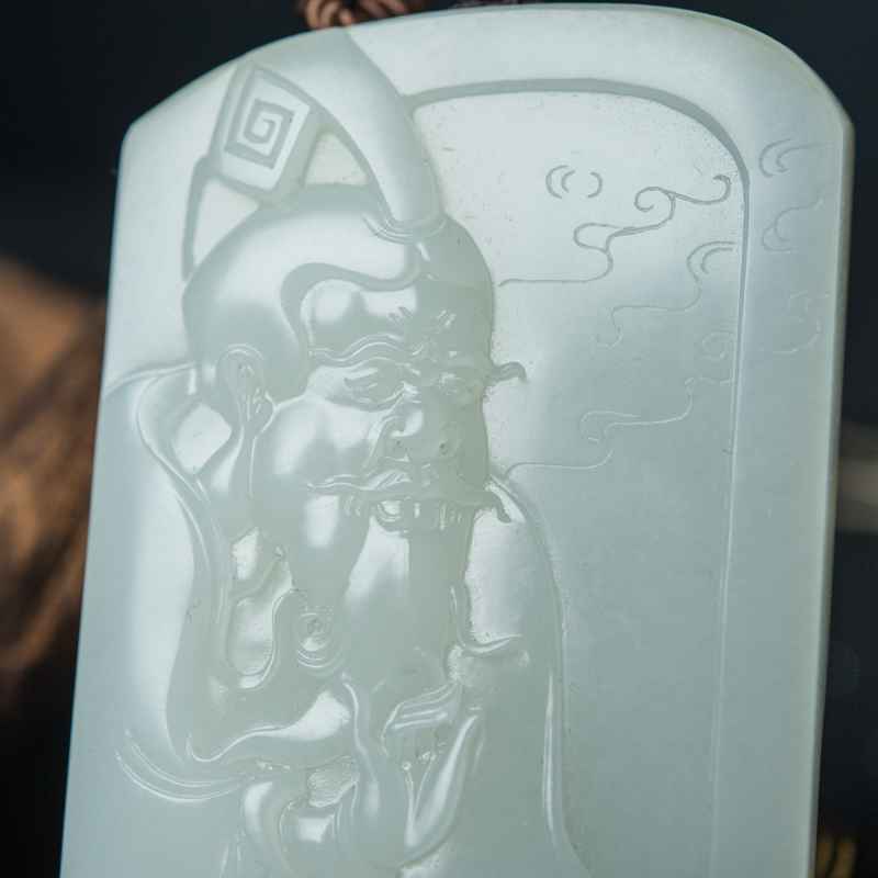 籽料天然和田青白玉老子吊坠-红掌柜