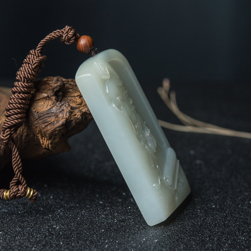 天然籽料和田青白玉老子吊坠-红掌柜