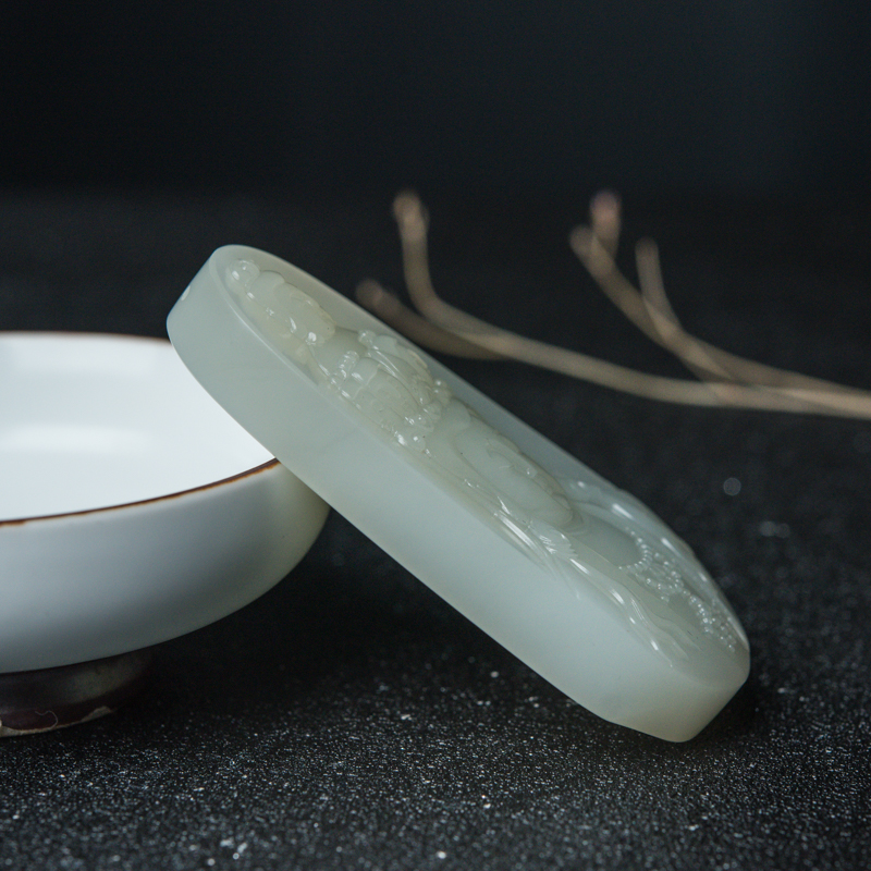 天然籽料和田青白玉观音吊坠-红掌柜