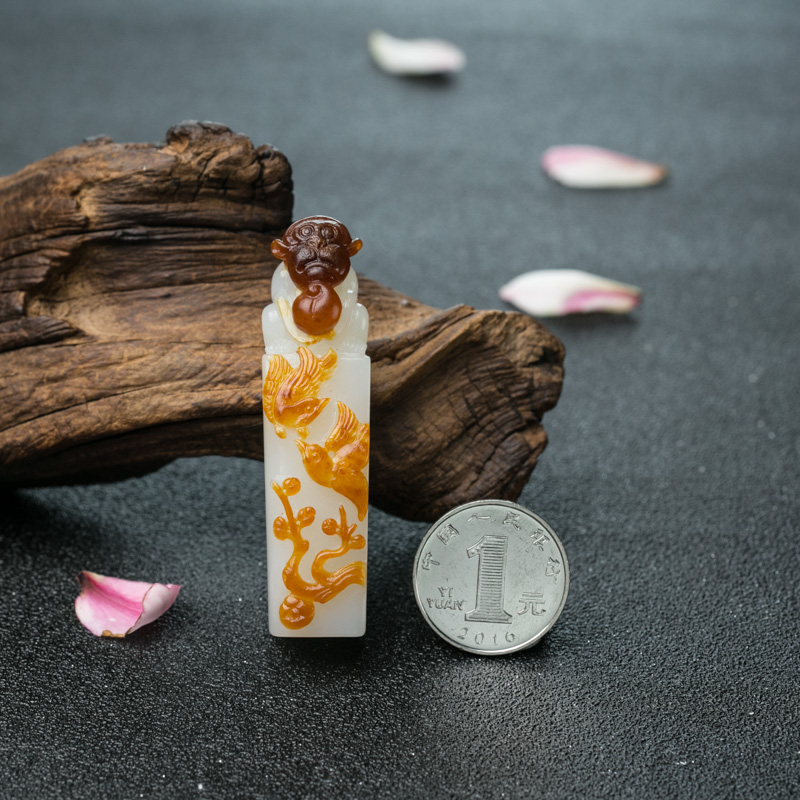 天然和田玉喜上眉俏印章-红掌柜