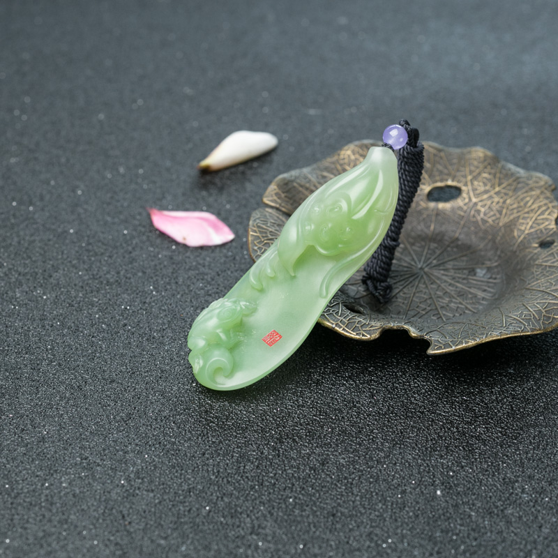 和田翠青玉连生贵子吊坠-红掌柜