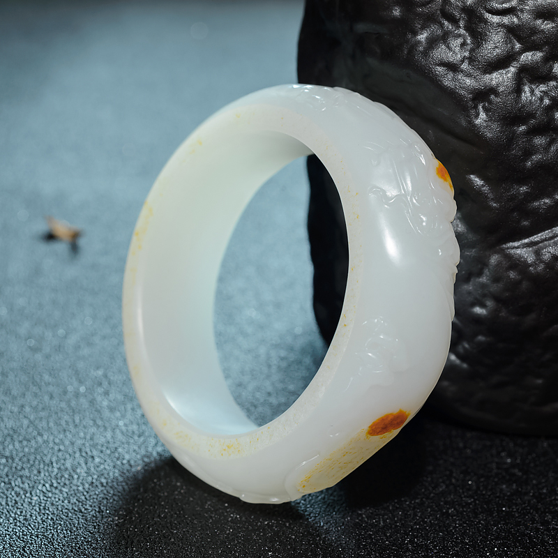 58mm山料和田白玉龙凤手镯-红掌柜