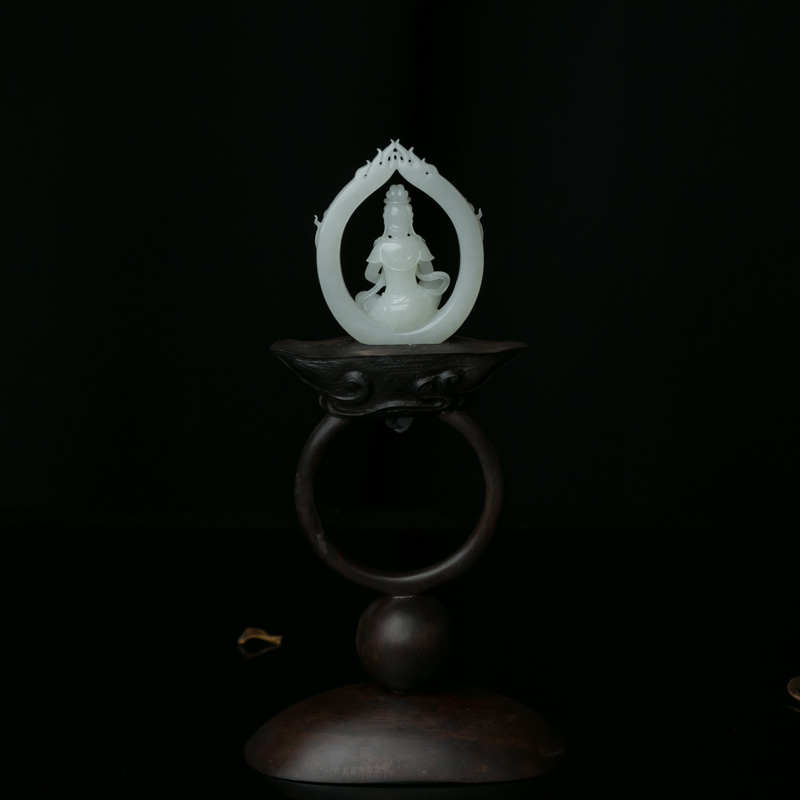 山料天然和田白玉观音摆件-红掌柜