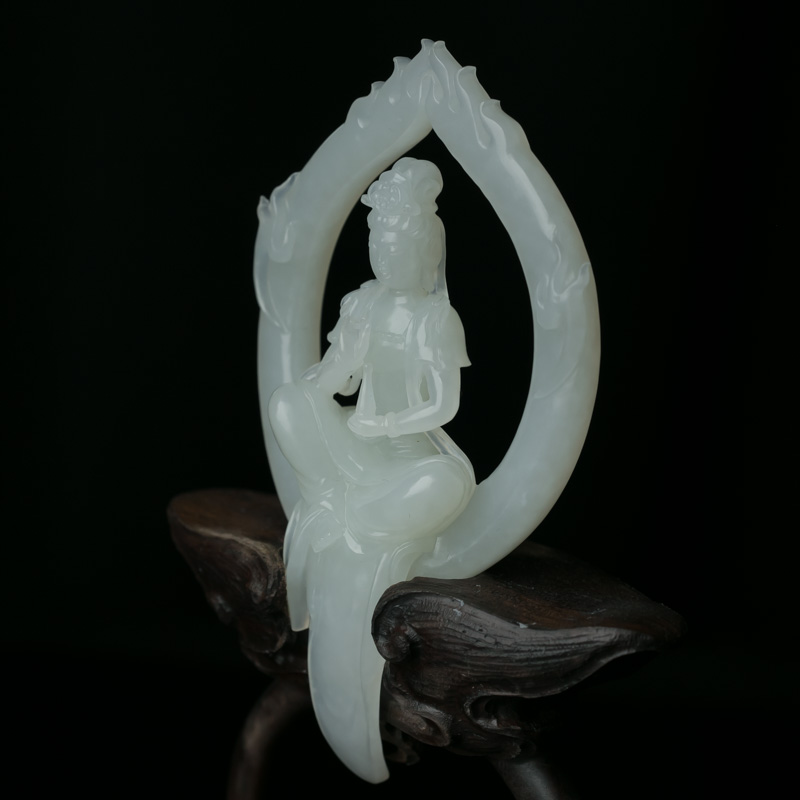 山料和田白玉观音摆件-红掌柜