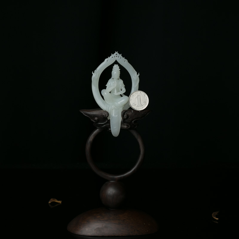 天然俄罗斯山料和田白玉观音摆件-红掌柜