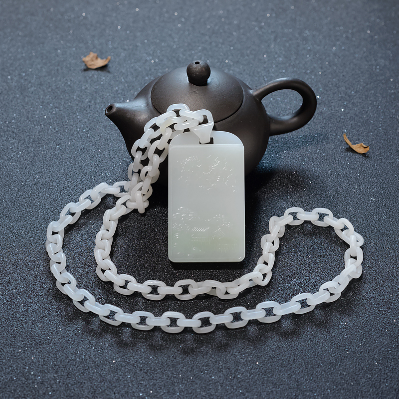 山料和田白玉龙凤牌项链-红掌柜