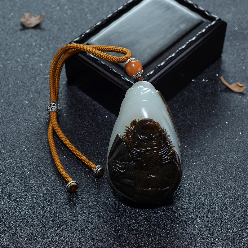 俄料天然山料俏色和田玉钟馗手把件-红掌柜