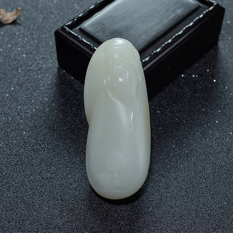 天然山料和田白玉财神手把件-红掌柜