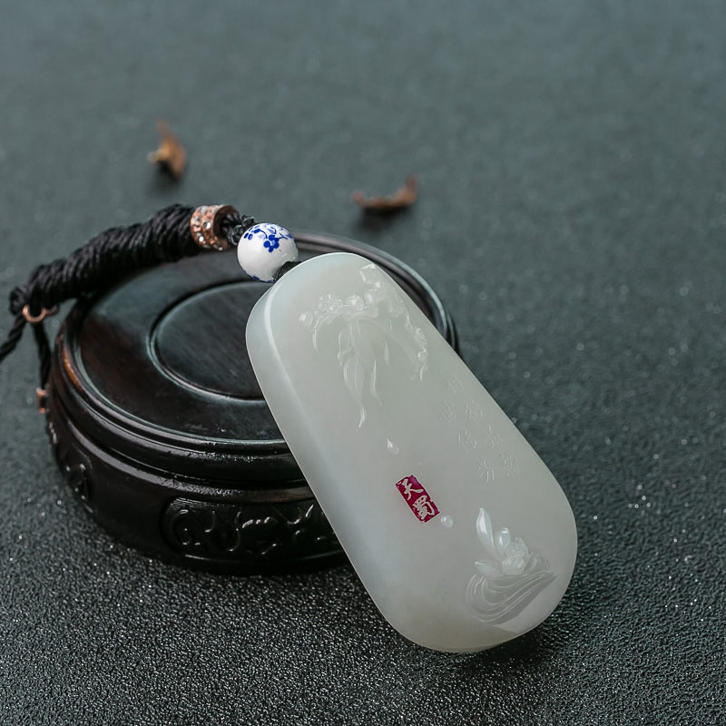 山料和田玉竹报平安吊坠-红掌柜