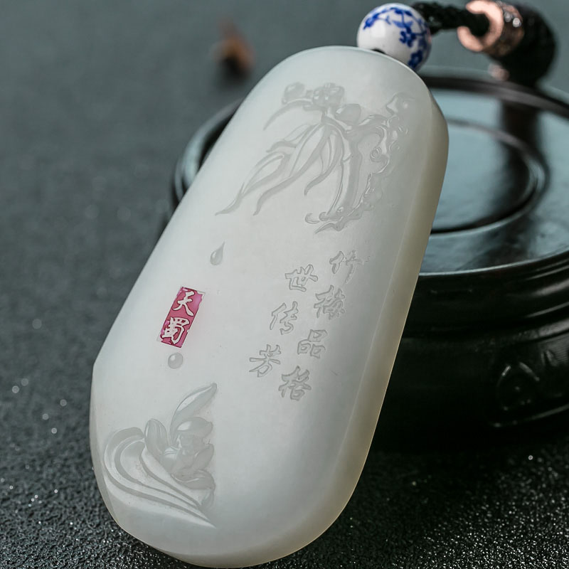 天然和田玉竹报平安吊坠-红掌柜