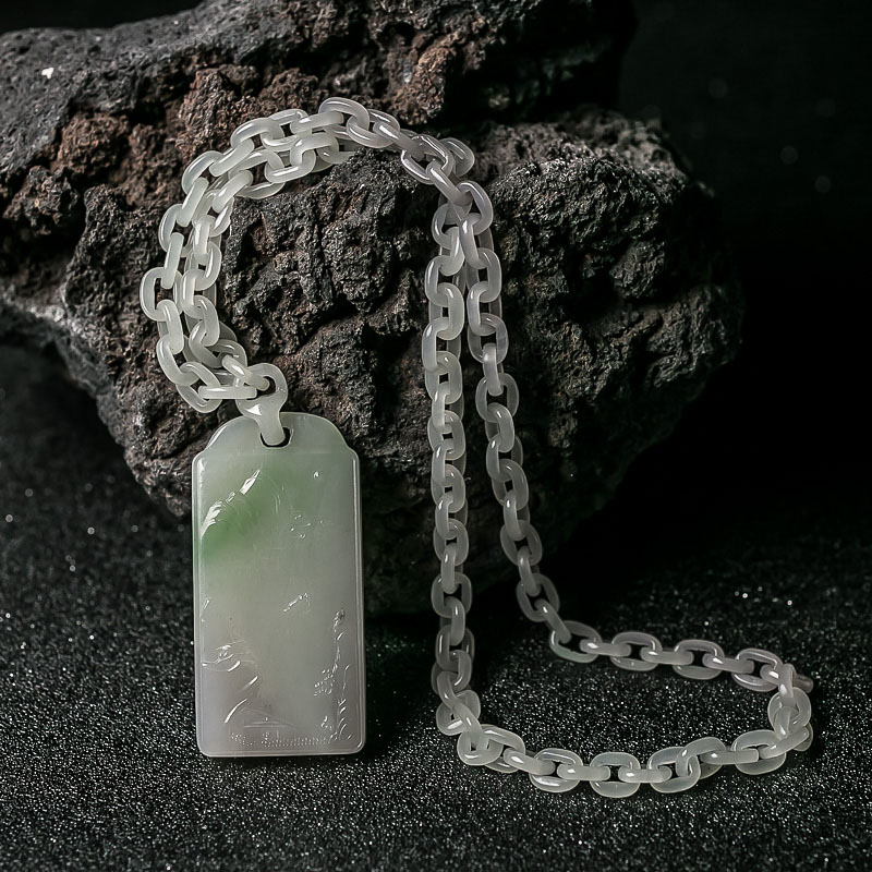 和田玉山水意境牌项链-红掌柜