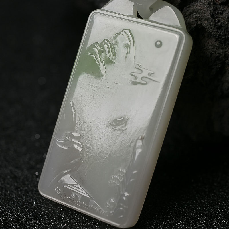 和田玉山水意境牌项链-红掌柜