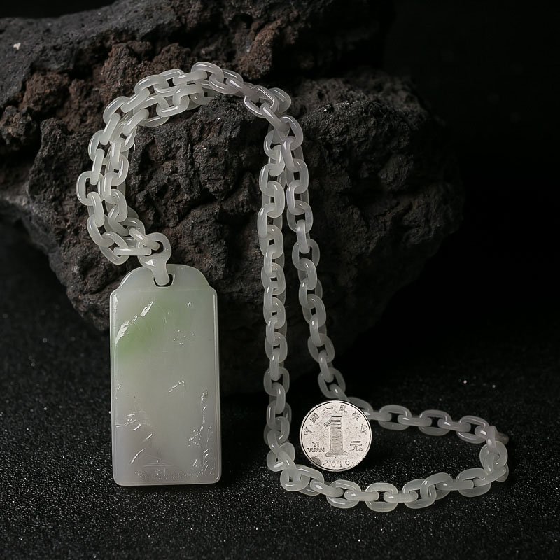 天然和田玉山水意境牌项链-红掌柜