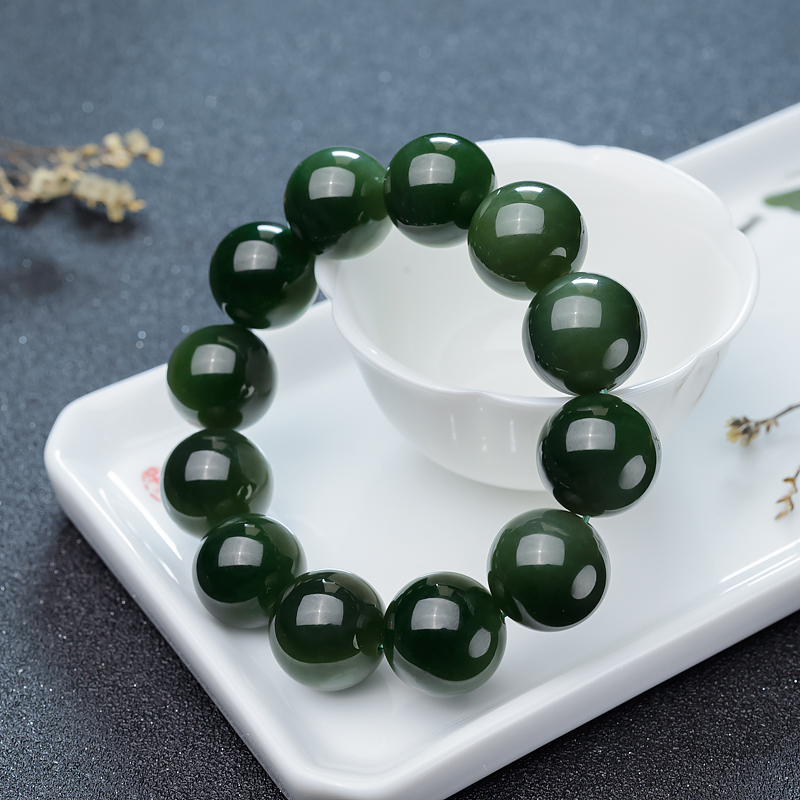 俄料天然山料和田碧玉单圈手串-红掌柜