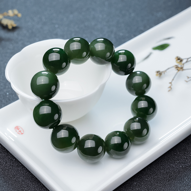天然山料和田碧玉单圈手串-红掌柜