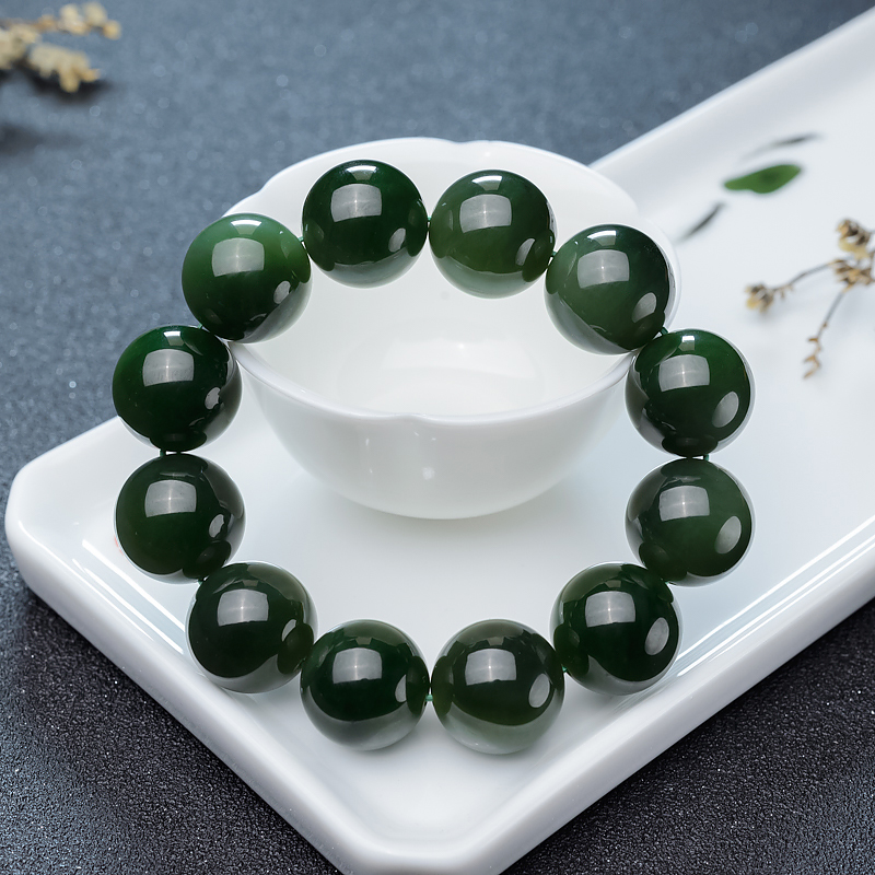 俄料山料和田碧玉单圈手串-红掌柜