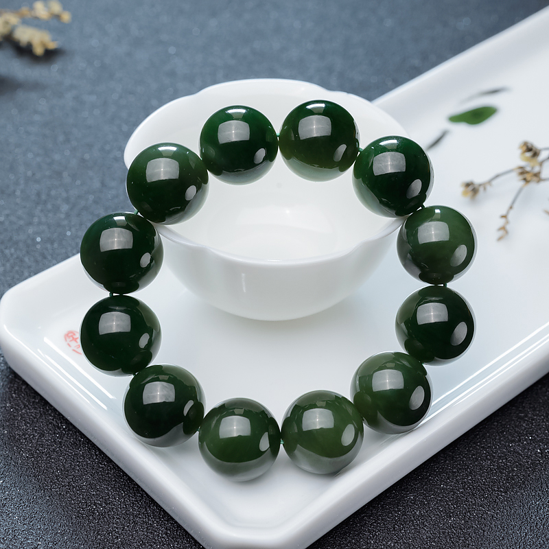俄料天然和田碧玉单圈手串-红掌柜