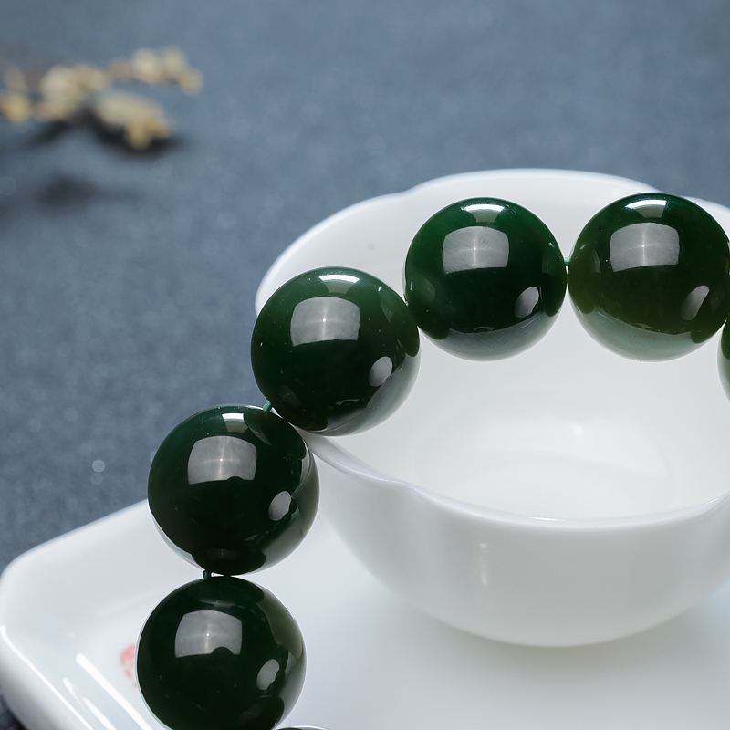 俄料天然山料和田碧玉手串-红掌柜