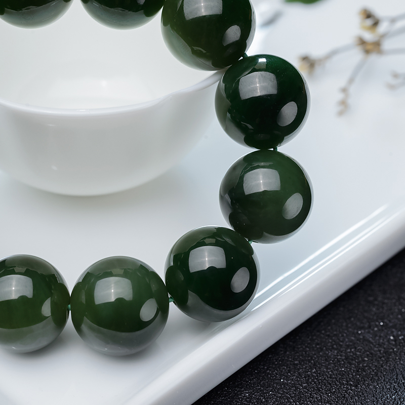 山料和田碧玉单圈手串-红掌柜