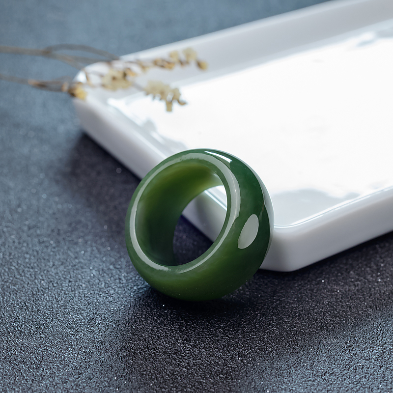 俄料天然山料和田碧玉戒指-红掌柜